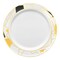 White with Black and Gold Abstract Squares Pattern Round Disposable Plastic Dinner Plates - 10.25" (120 Plates)